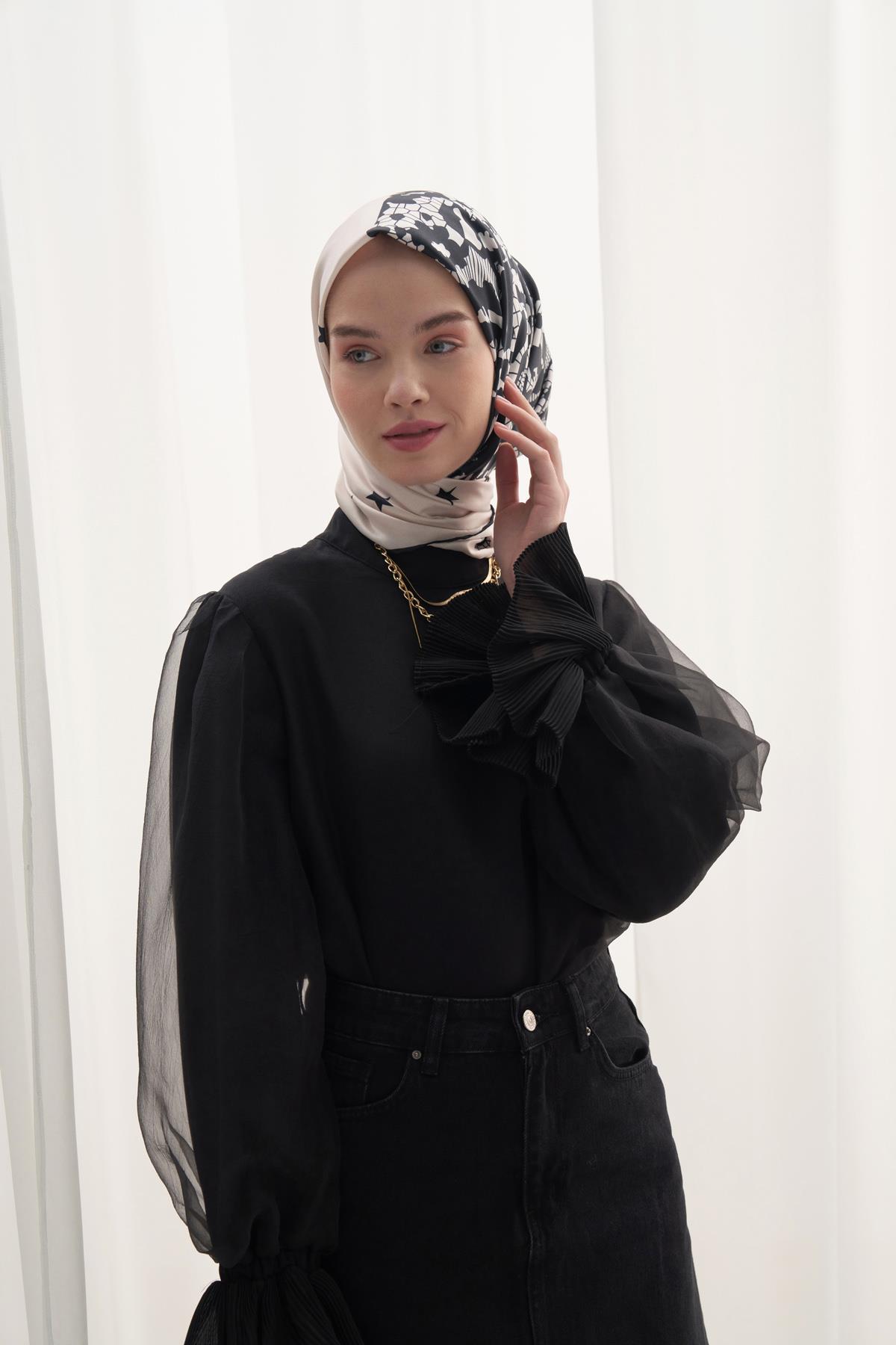 Twill Eşarp Rose Siyah