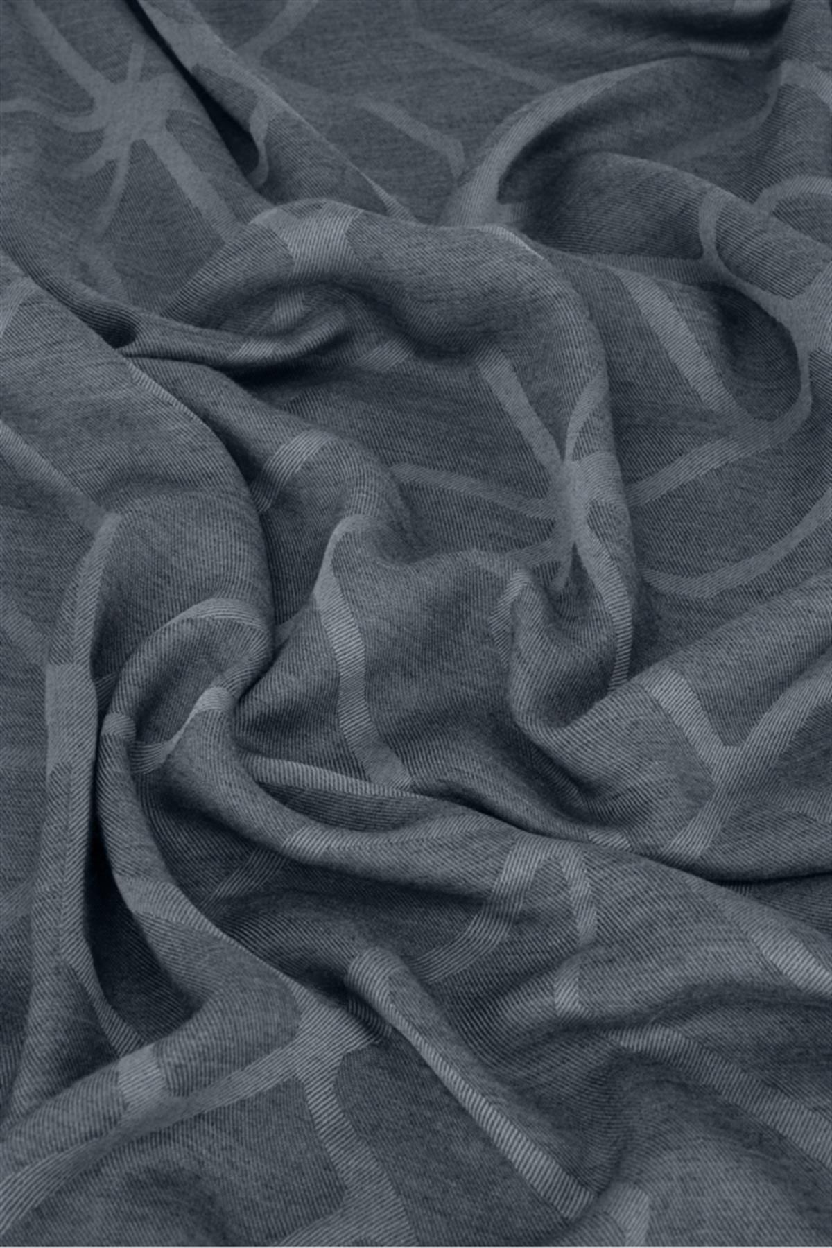 Vence Çift Taraflı Geometrik Desen İpek Şal Antrasit