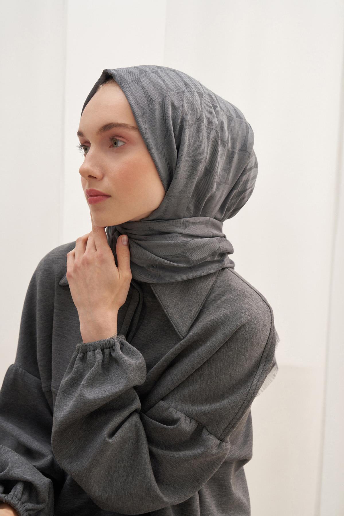 Vence Çift Taraflı Mio Desen İpek Şal Antrasit