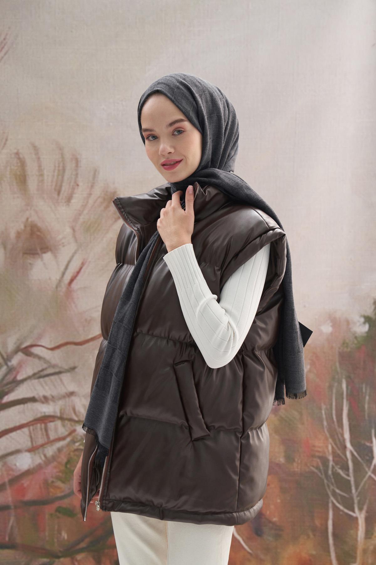 Vence Çift Taraflı Mio Desen İpek Şal Füme