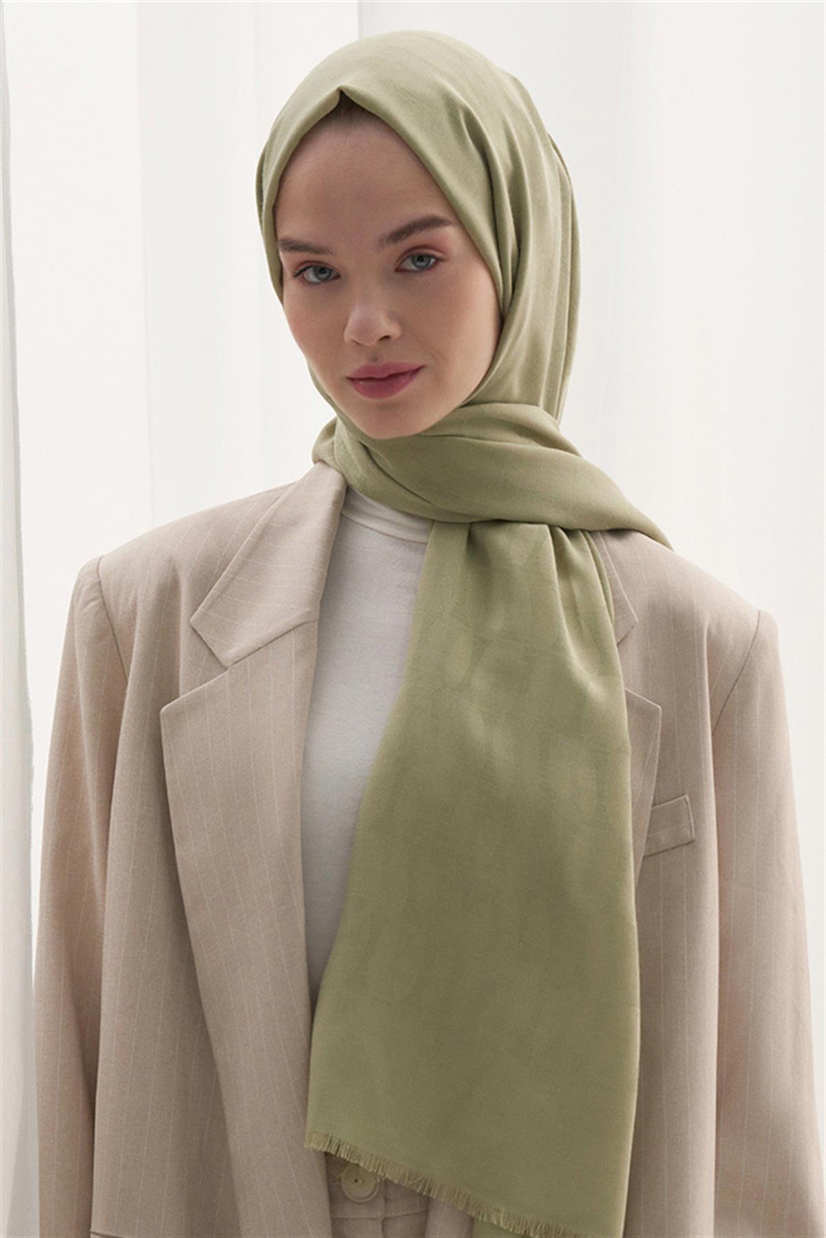 Vence Çift Taraflı Mio Desen İpek Şal Çimen Yeşili