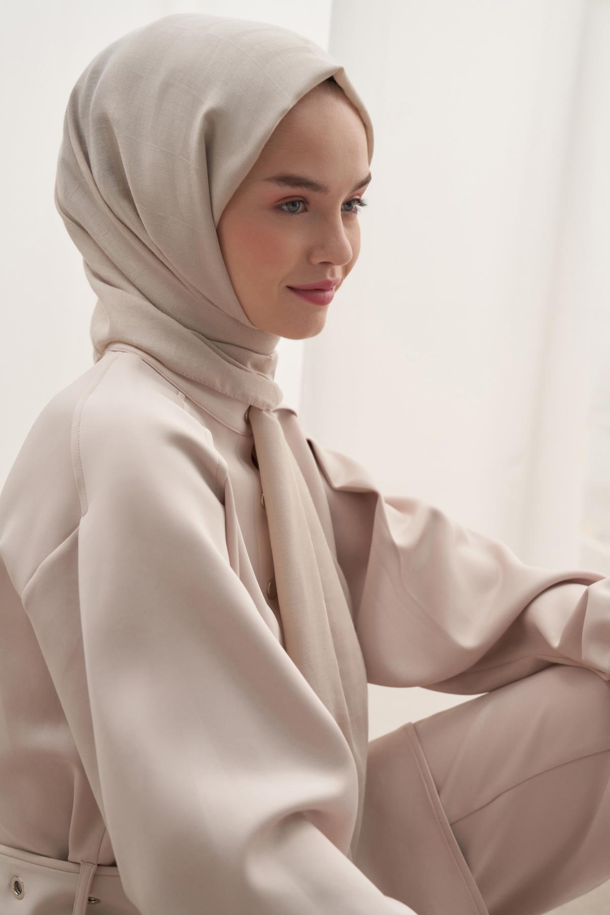 Vence Çift Taraflı Mio Desen İpek Şal Bej