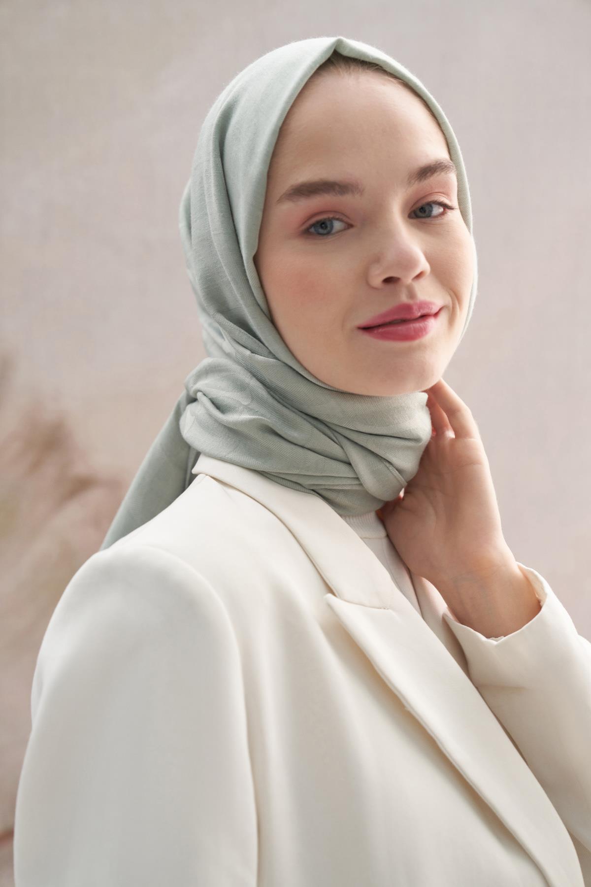 Vence Çift Taraflı Mio Desen İpek Şal Mint Yeşili