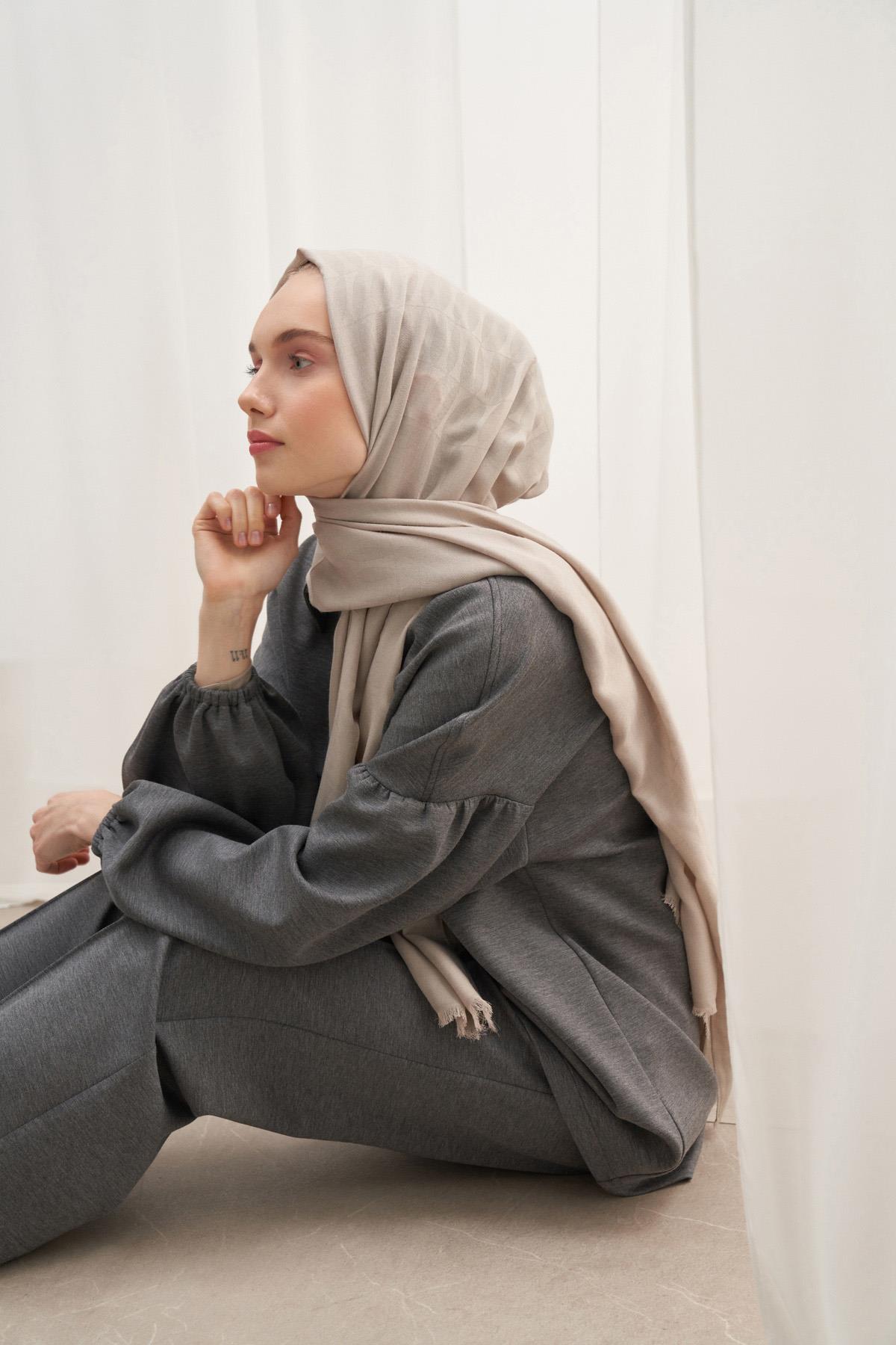 Vence Çift Taraflı Mio Desen İpek Şal Taş