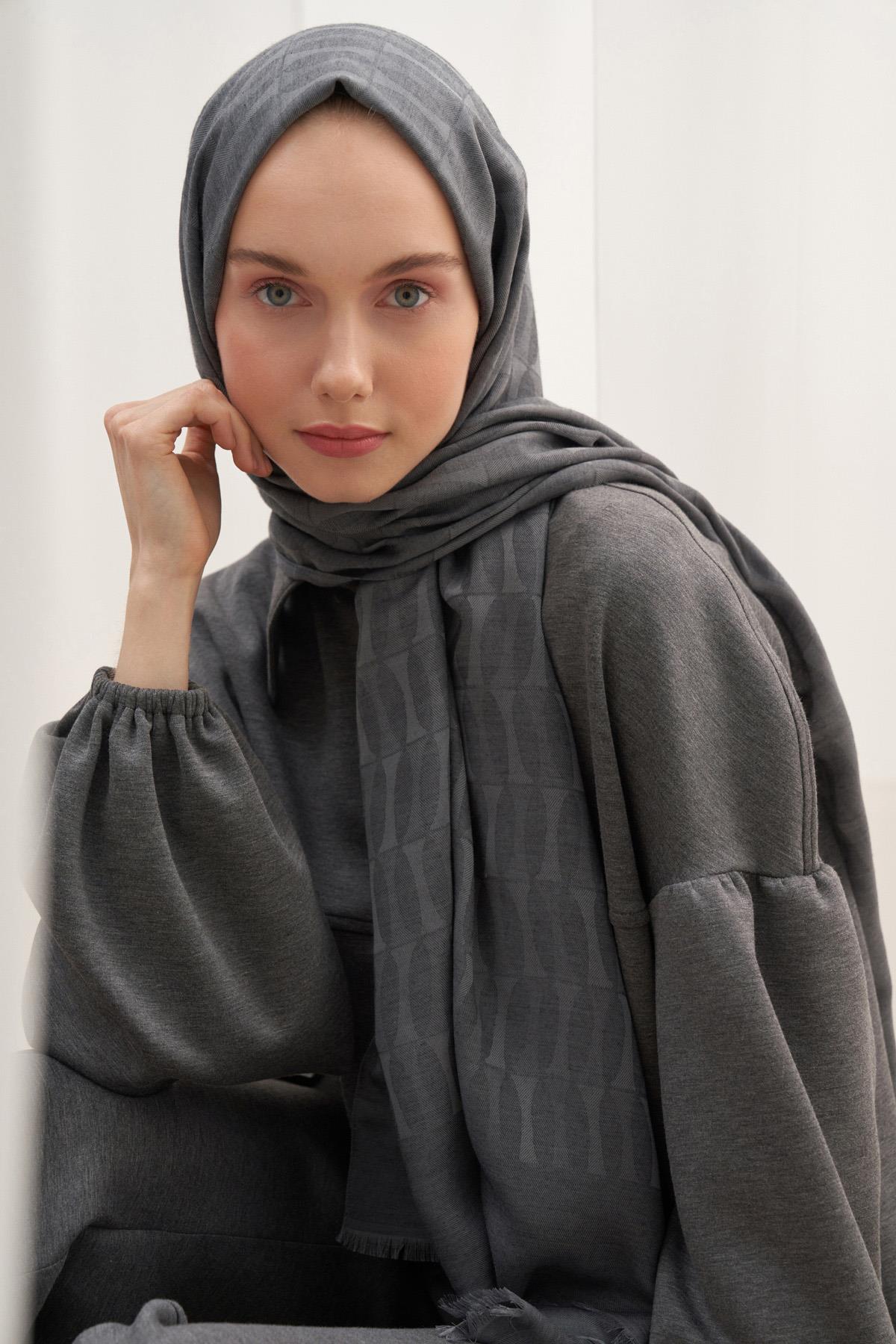 Vence Çift Taraflı Mio Desen İpek Şal Antrasit