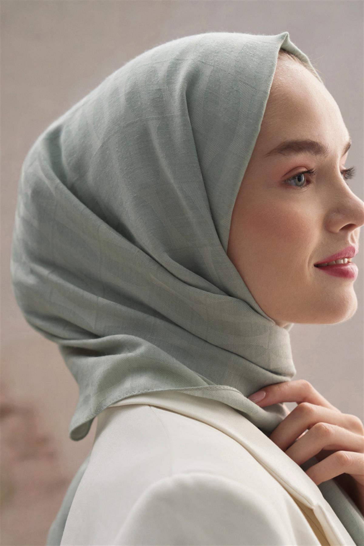 Vence Çift Taraflı Mio Desen İpek Şal Mint Yeşili