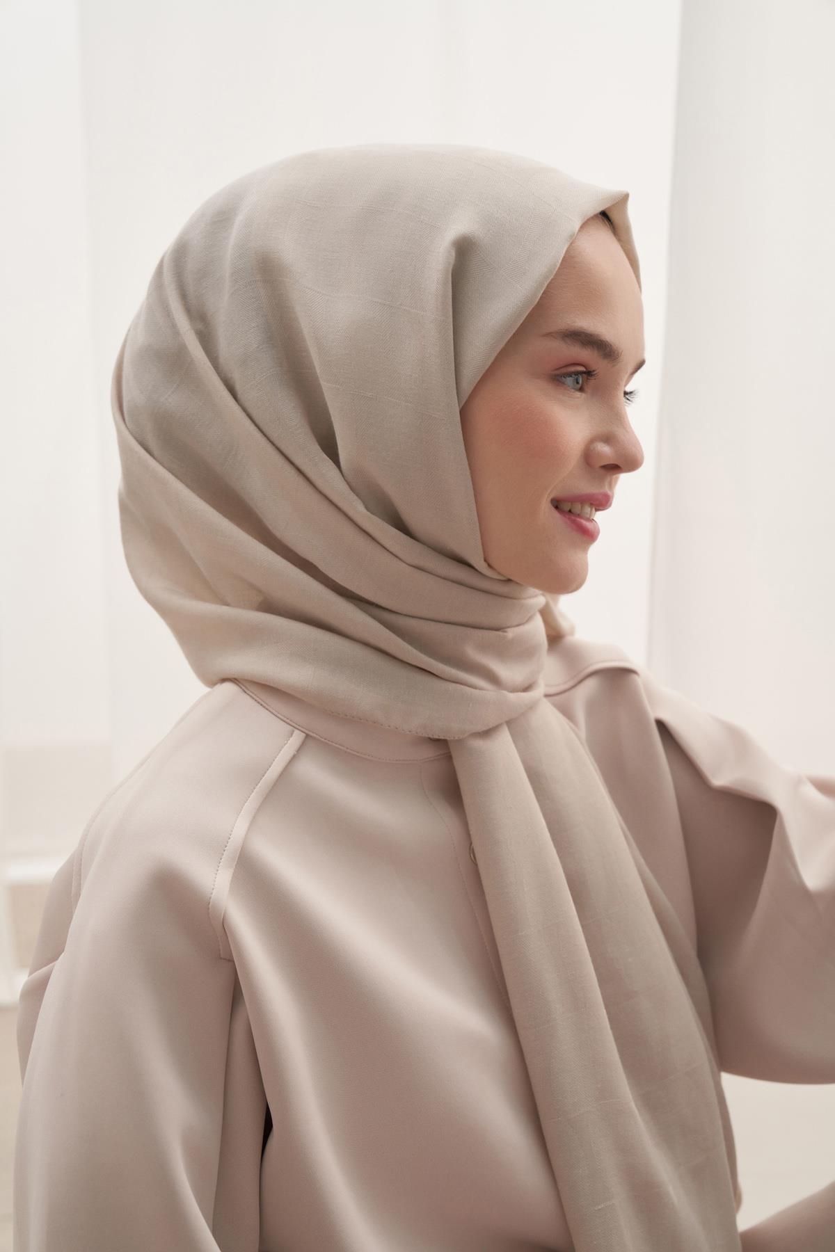 Vence Çift Taraflı Mio Desen İpek Şal Bej