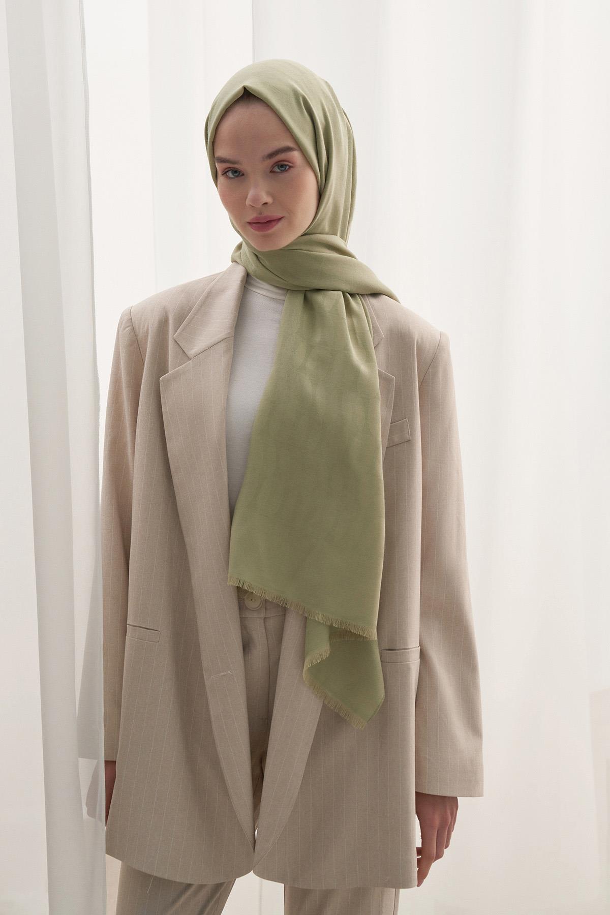 Vence Çift Taraflı Mio Desen İpek Şal Çimen Yeşili