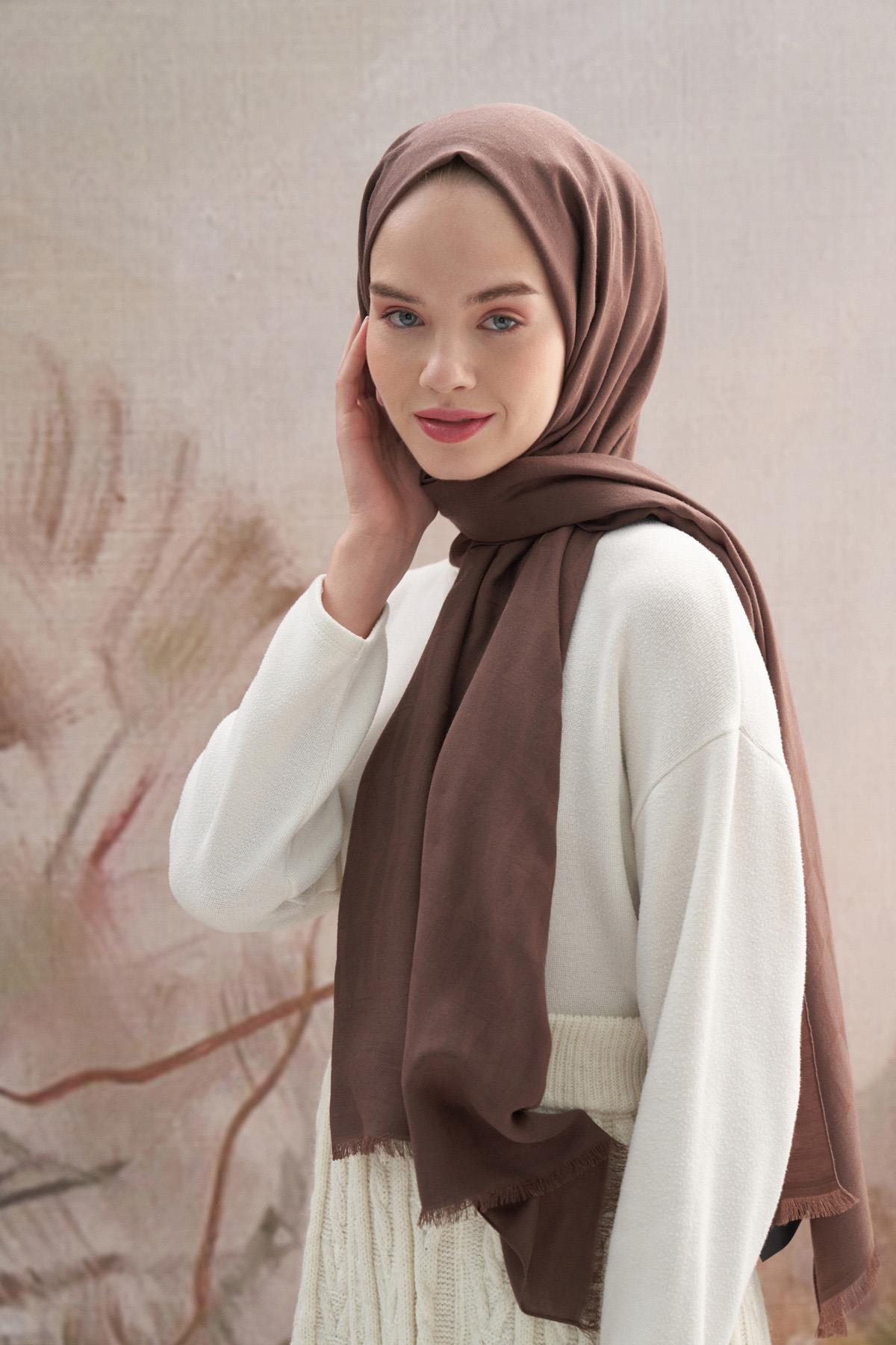 Vence Çift Taraflı Mio Desen İpek Şal Çikolata Kahve