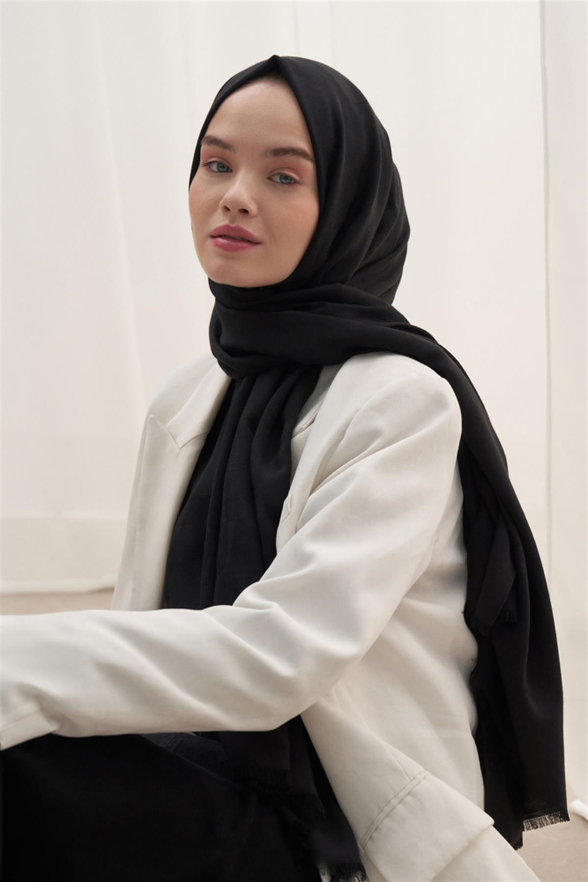 Vence Çift Taraflı Mio Desen İpek Şal Siyah