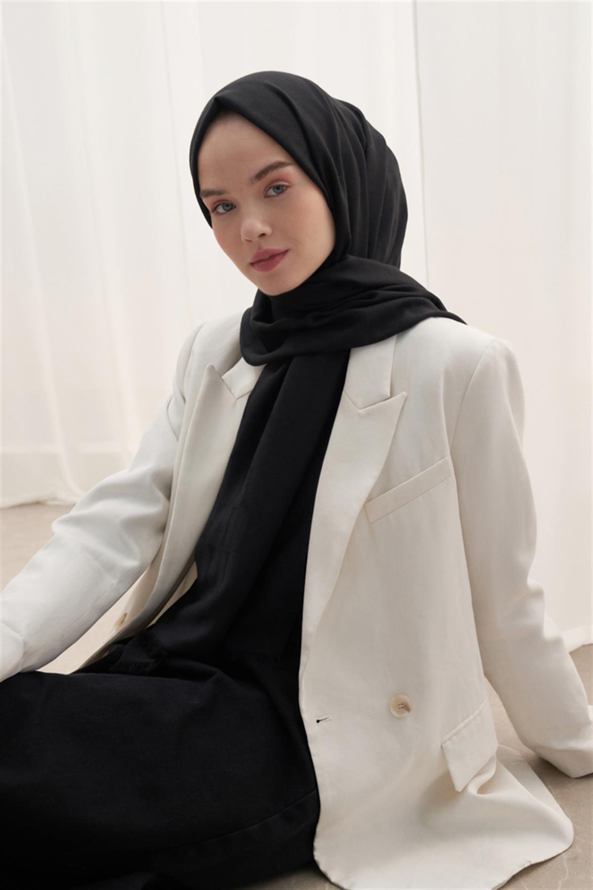 Vence Çift Taraflı Mio Desen İpek Şal Siyah