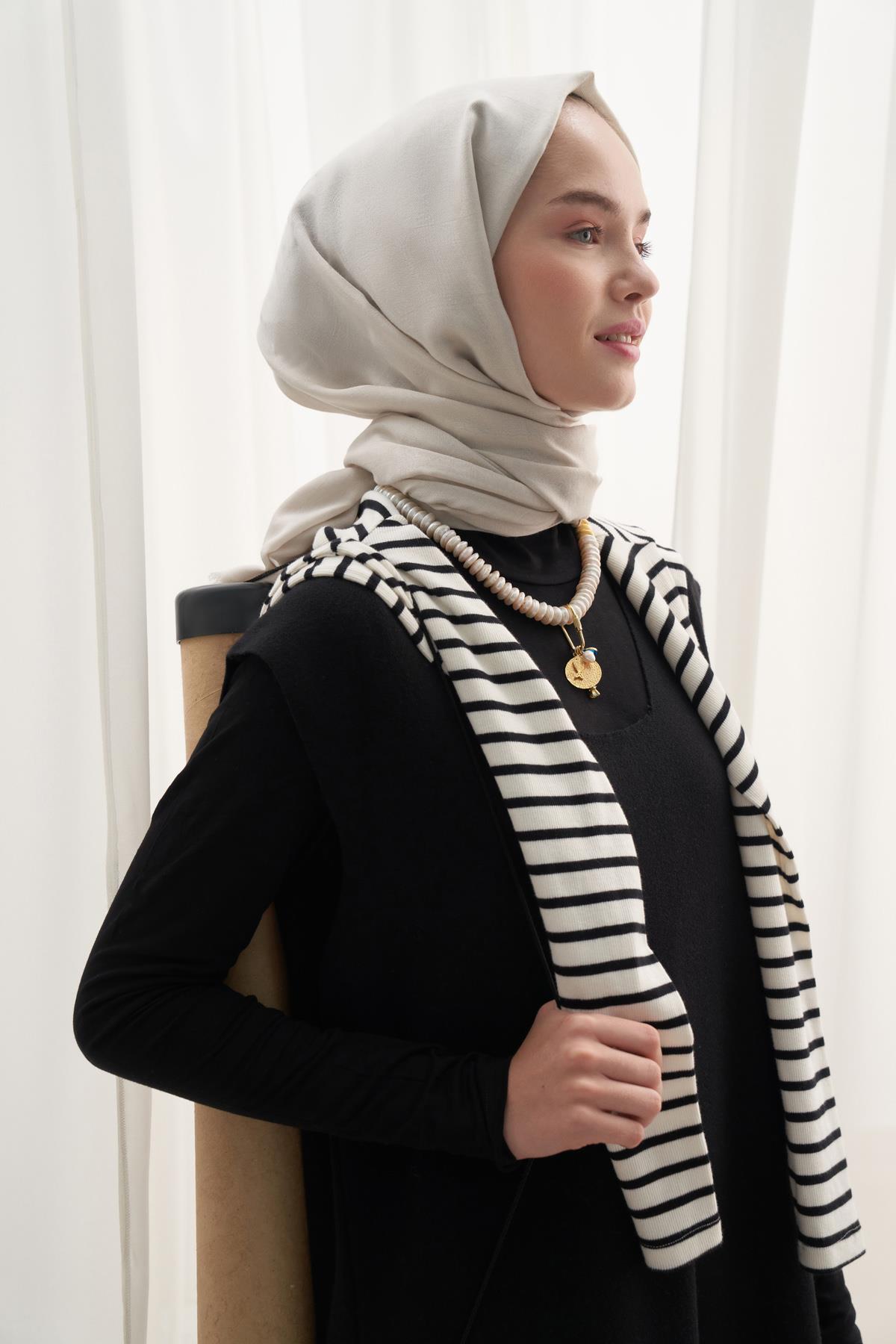 Vence Çift Taraflı Mio Desen İpek Şal Gümüş