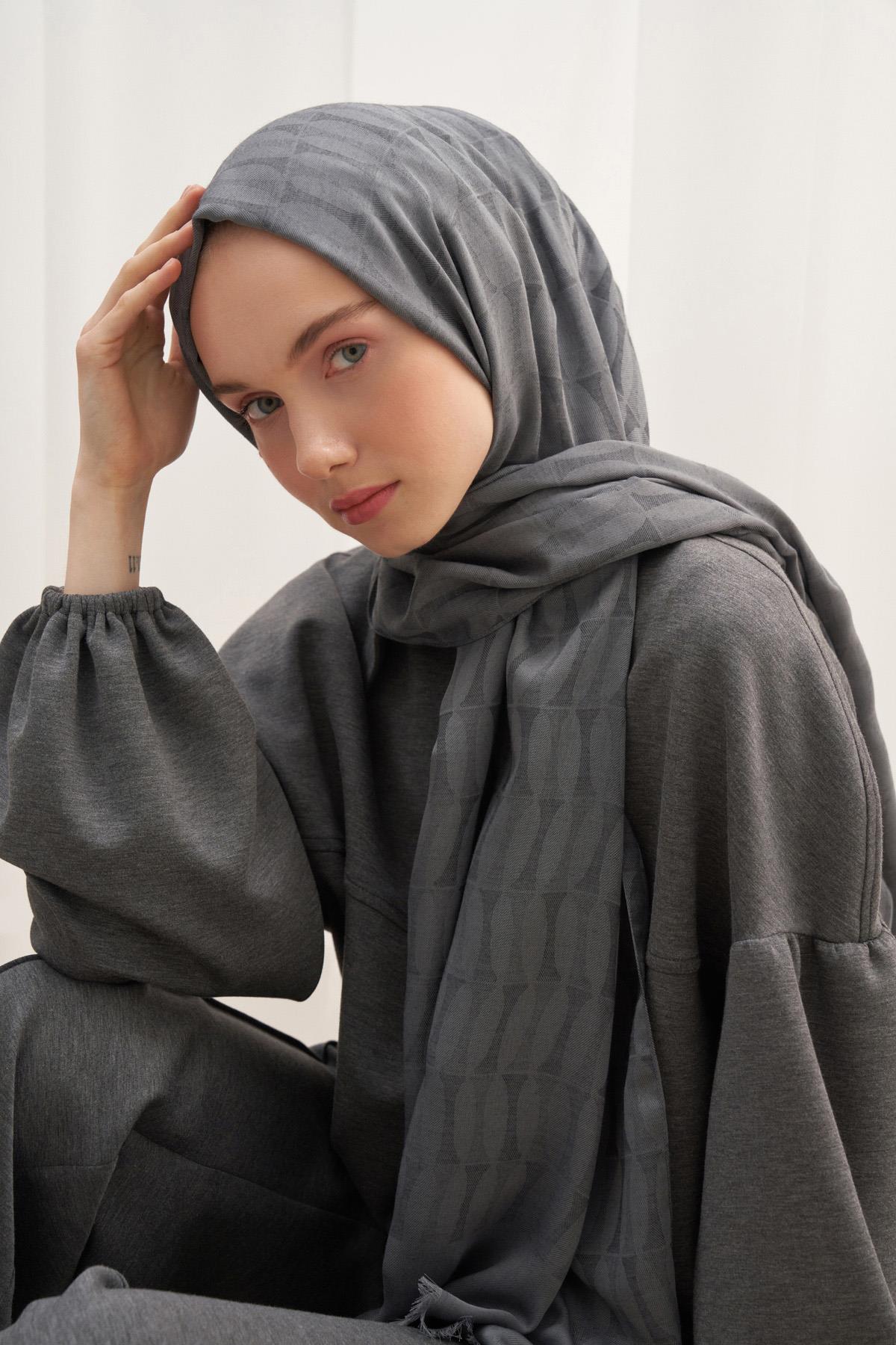 Vence Çift Taraflı Mio Desen İpek Şal Antrasit