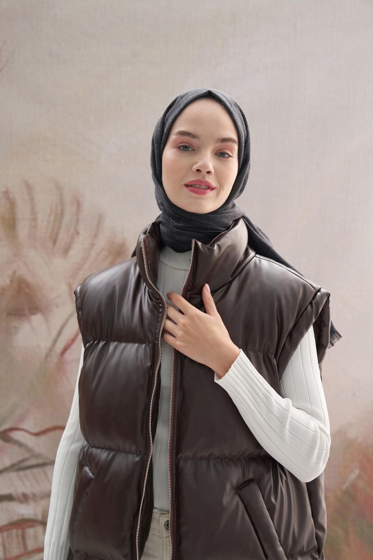 Vence Çift Taraflı Mio Desen İpek Şal Füme