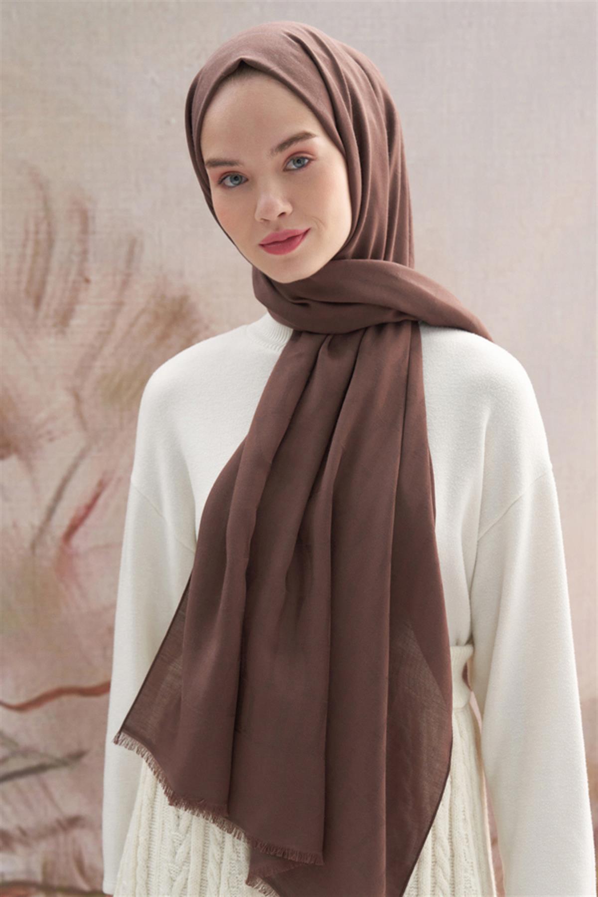 Vence Çift Taraflı Mio Desen İpek Şal Çikolata Kahve