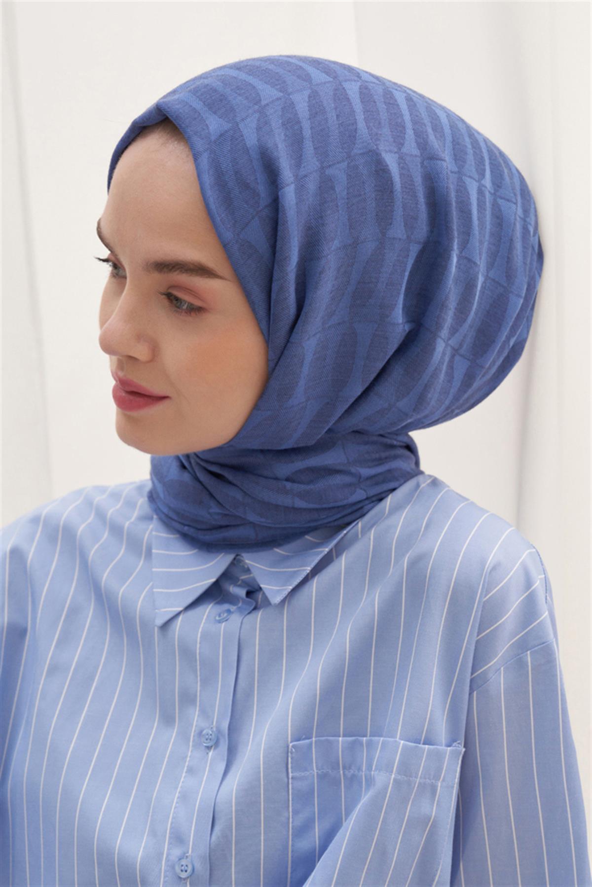 Vence Çift Taraflı Mio Desen İpek Şal İndigo