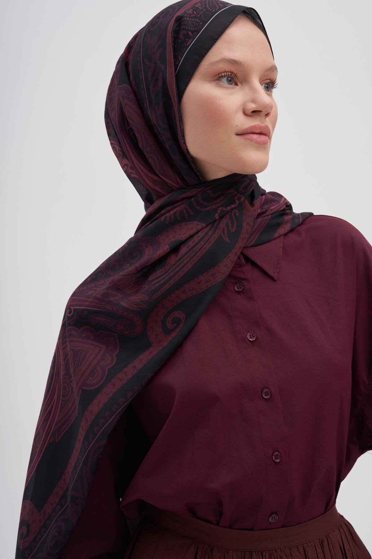 Vintage Kızıl Nilla Pamuklu Şal