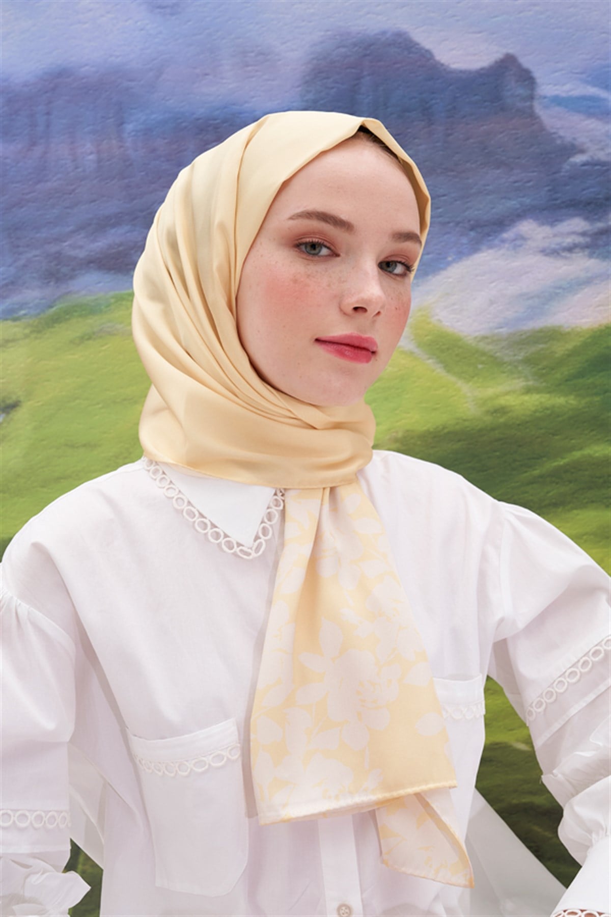 Violet Sarı Twill Şal