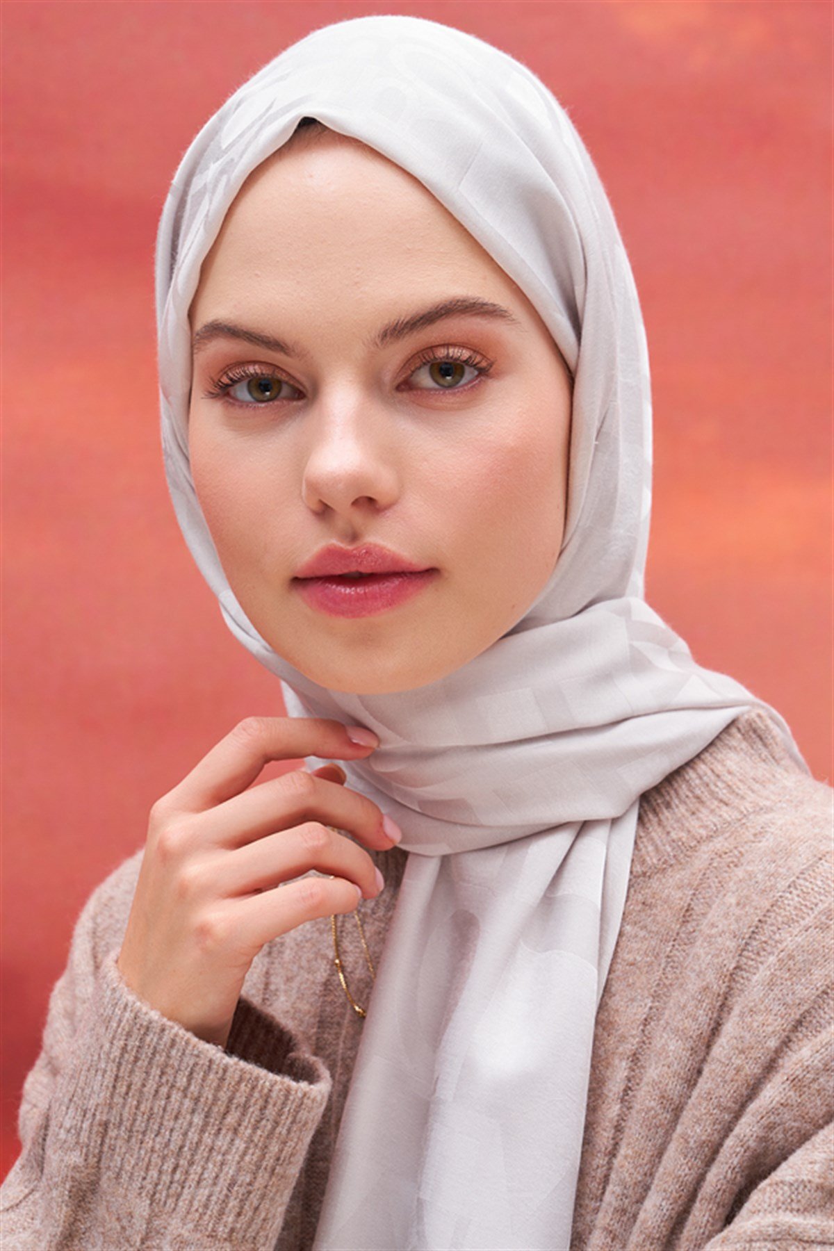 Yazı Desen Jakar İtalyan İpekli Şal Gümüş