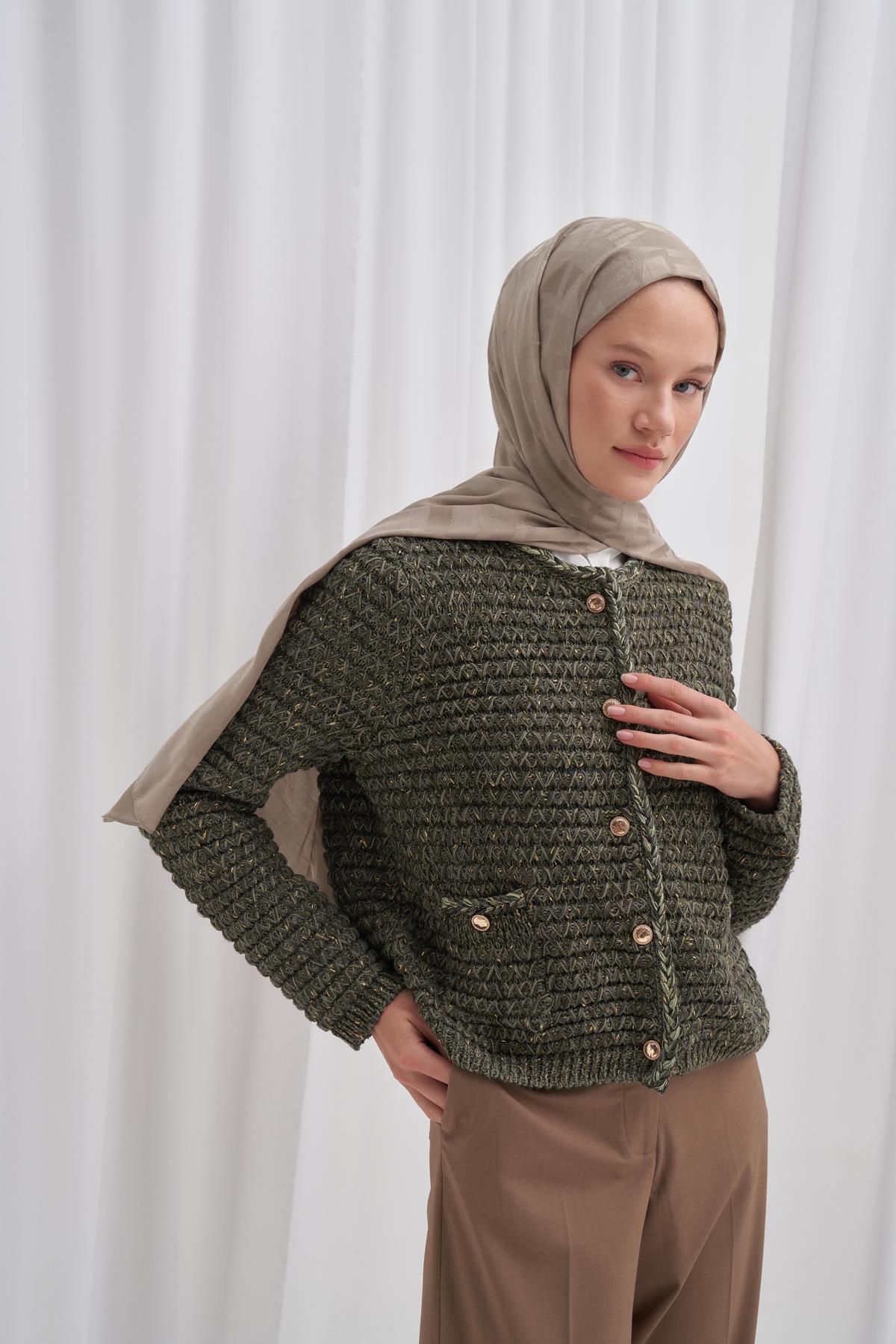 Yazı Desen Jakar İtalyan İpekli Şal Latte