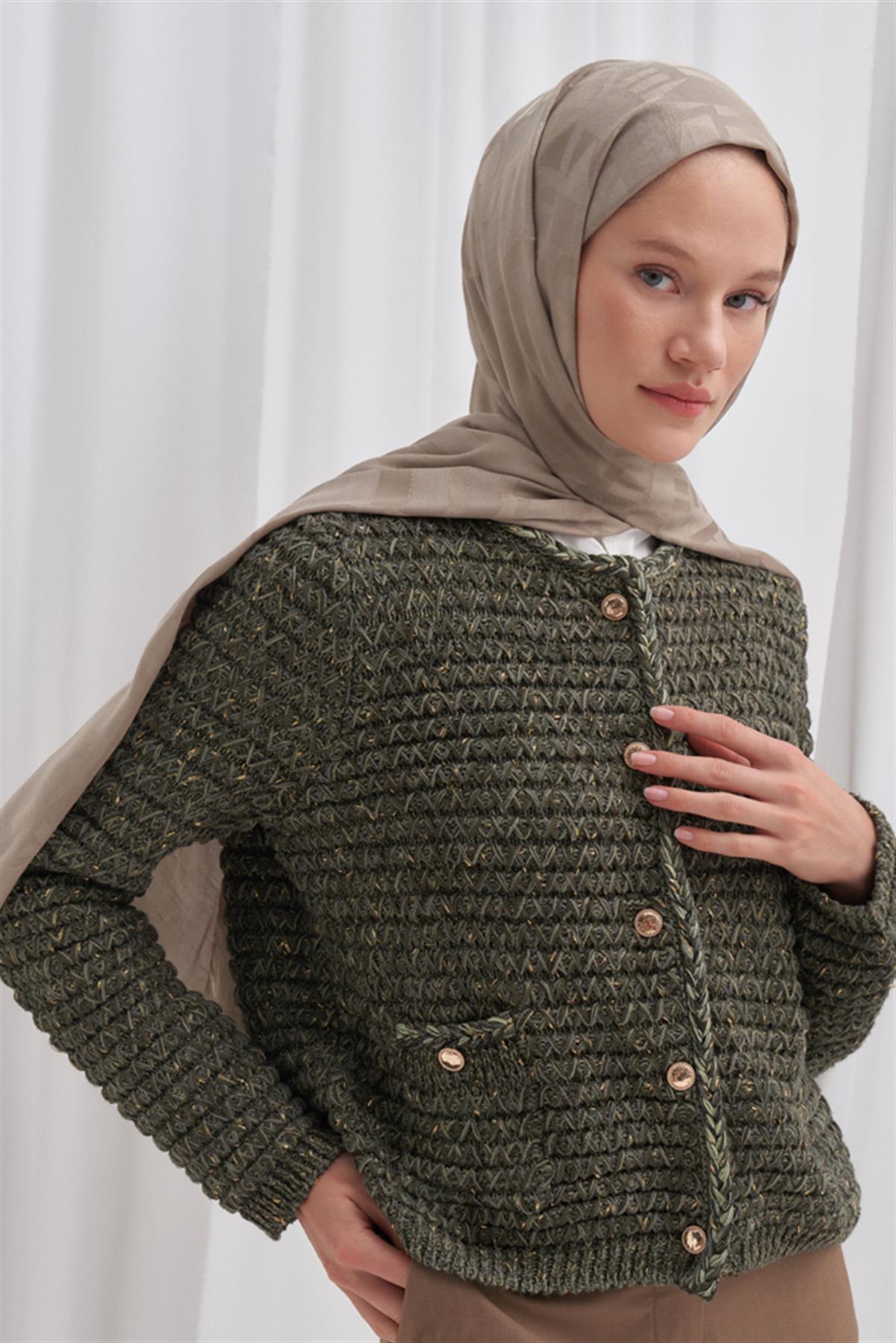 Yazı Desen Jakar İtalyan İpekli Şal Latte