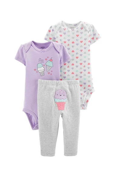 Gri Layette Kız Bebek 3'lü Set