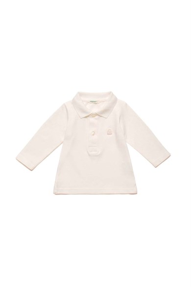 Krem Kız Bebek Benetton Logo Polo Tshirt 