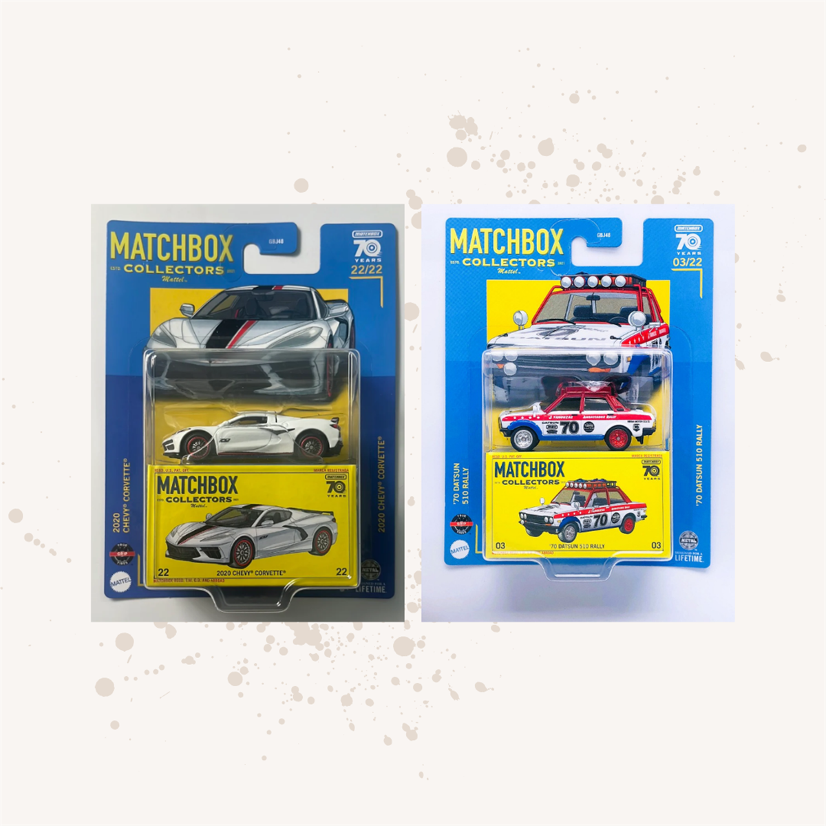 Matchbox Collectors 70. Years Koleksiyon Araçları '70 Datsun 510 Rally-2020 Chevy Corvette İkili Set