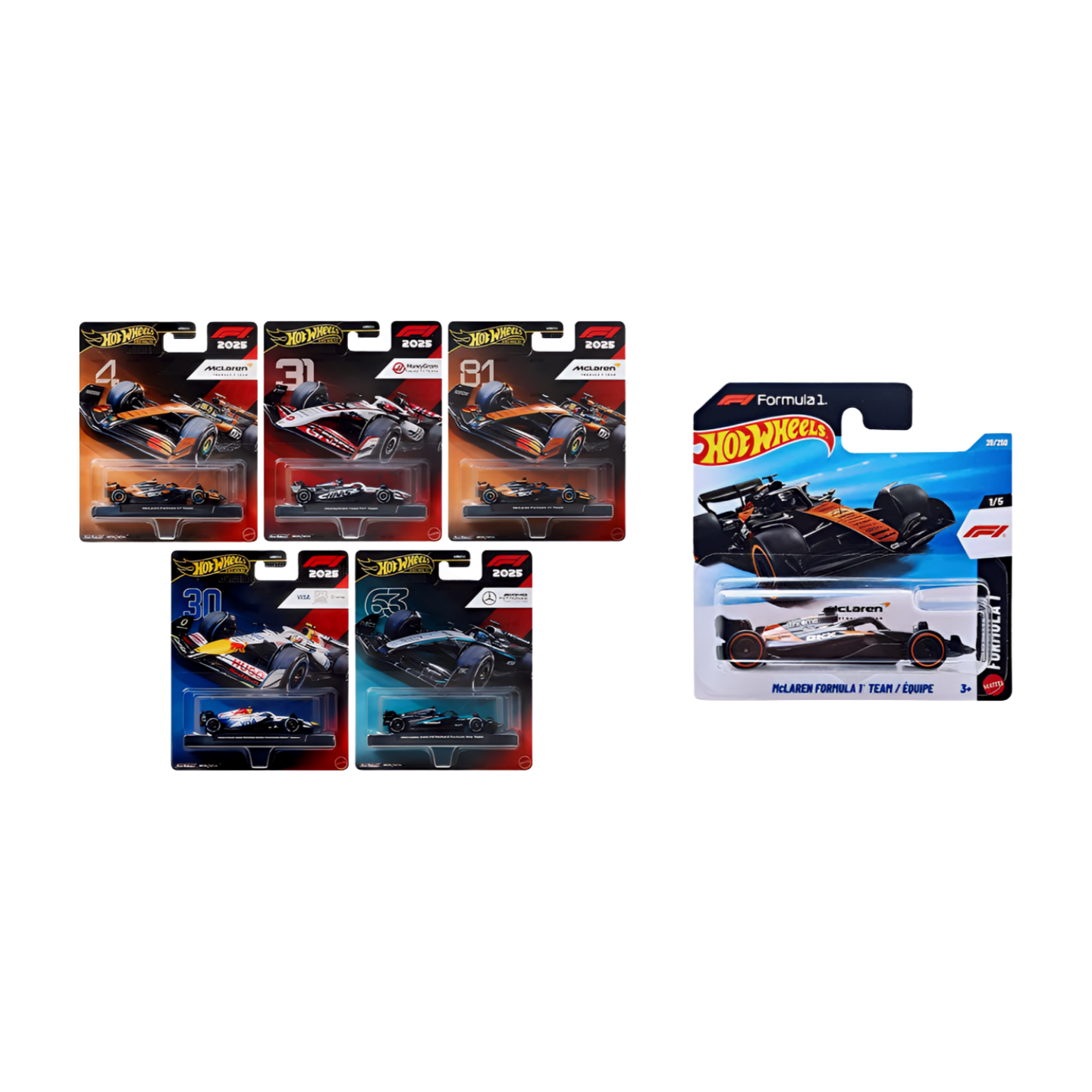 Hot Wheels Premium Formula 1 Beşli Araba Seti- Hot Wheels Regular  Mclaren Formula 1 Team / Equipe