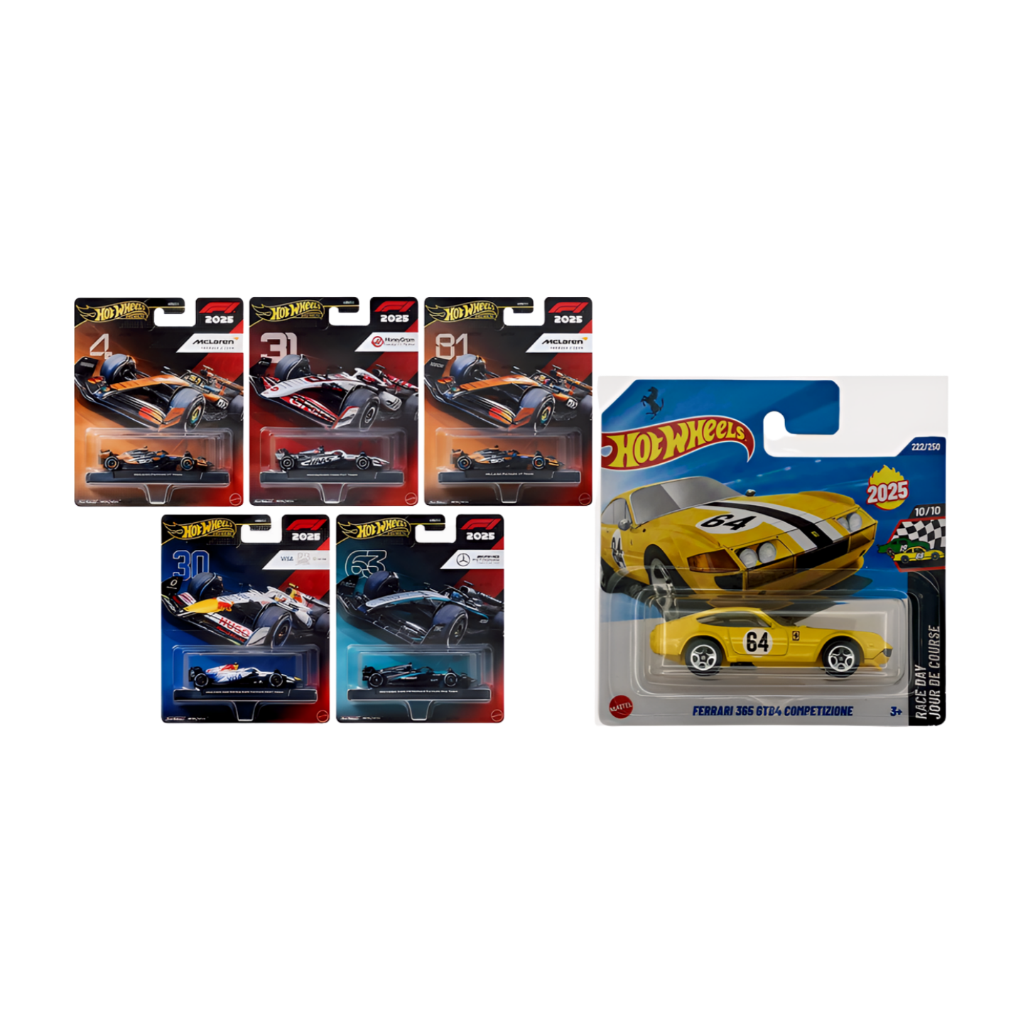 Hot Wheels Premium Formula 1 Beşli Araba Seti- Hot Wheels Regular Ferrari 365 GTB4 Competizione Sarı
