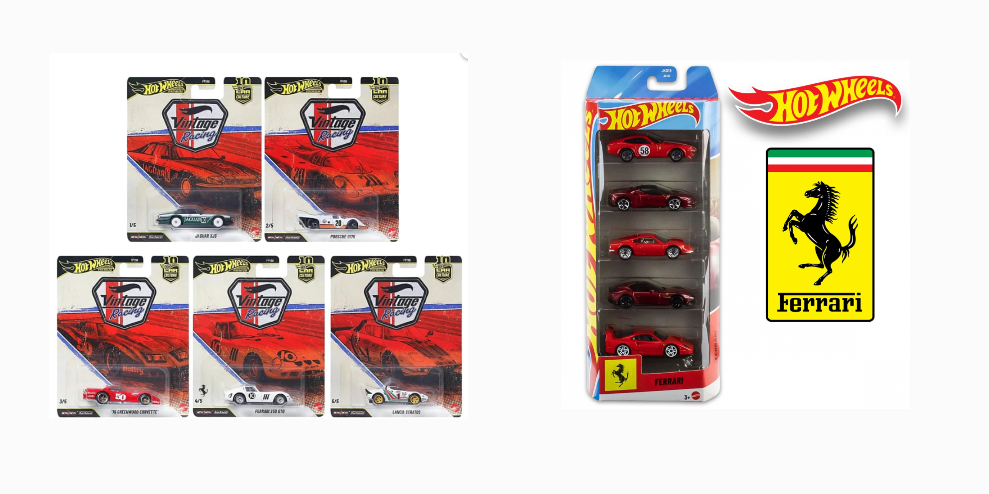 Hot Wheels Vintage Racing Beşli Premium Araba Seti+ Ferrari Beşli Regular Pack