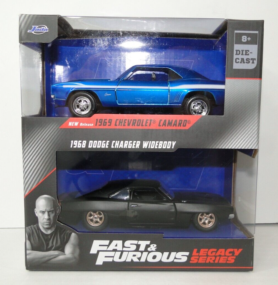 Jada F&F Legacy Series 1969 Chevrolet Camaro& 1968 Dodge Charger Widebody 1/32 İkili Araba Seti