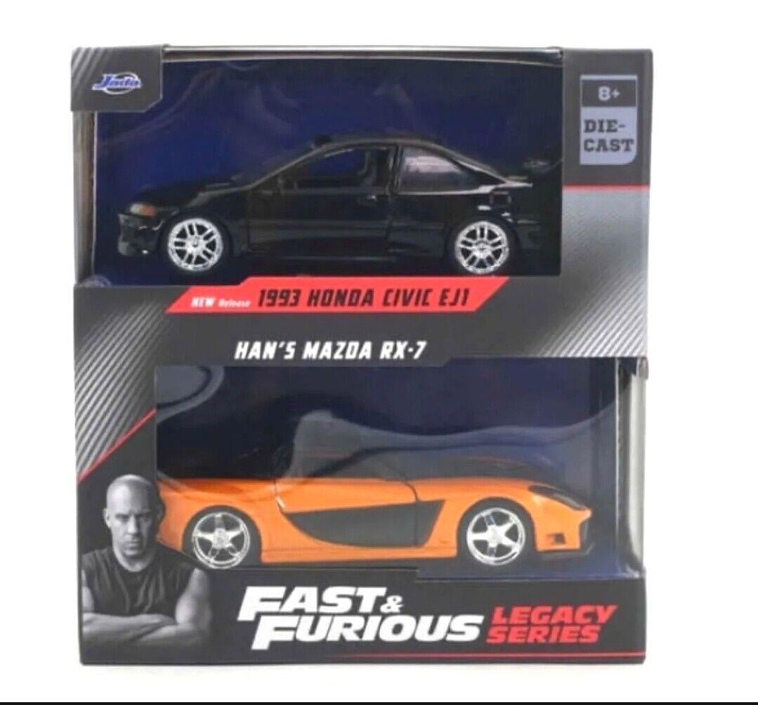 Jada F&F Legacy Series Heist Honda Civic EJ1& Han's Mazda RX-7  1/32 İkili Araba Seti
