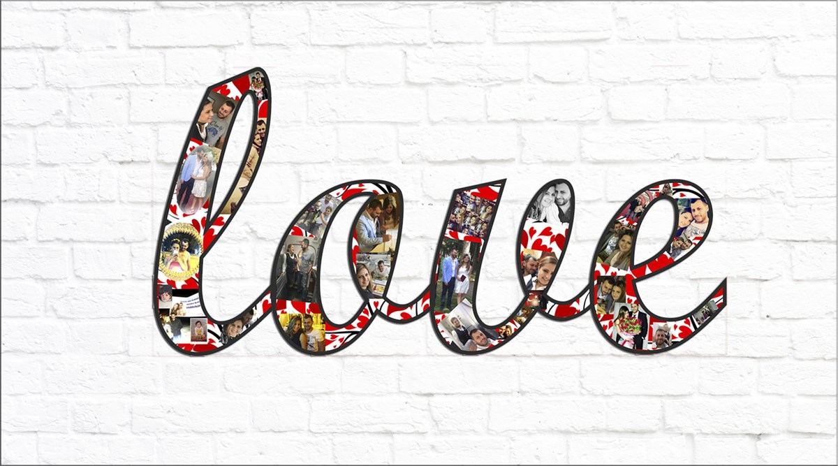 Kişiye,Sevgiliye  Özel ' love ' Kolaj fotoğraflı  Gerçek Yazı