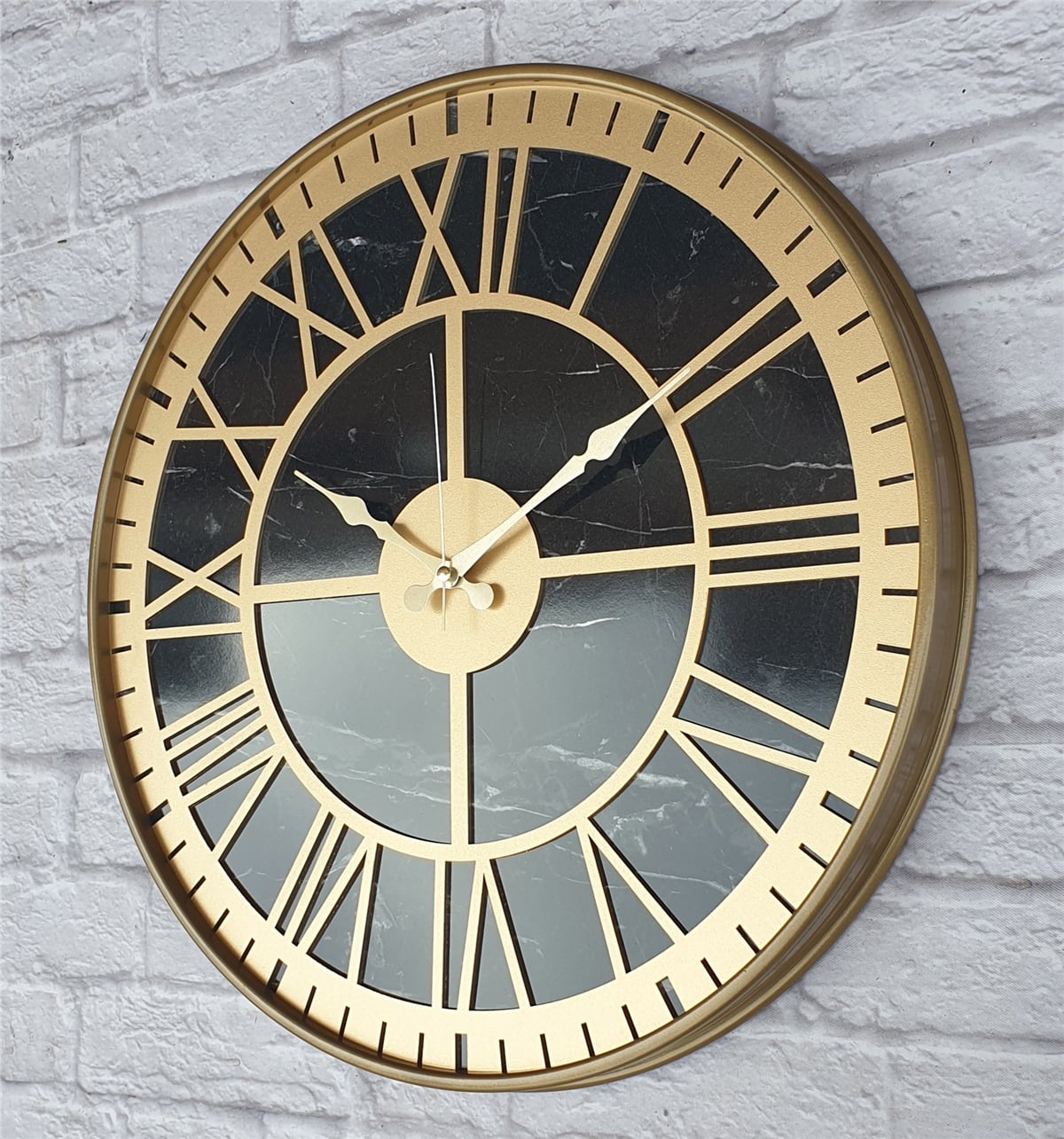 Markakanvas Altın(Gold) Renkli Metal Kasalı Mermer Desenli  Duvar Saati  ( Çap 50 cm -Çap 80 cm )