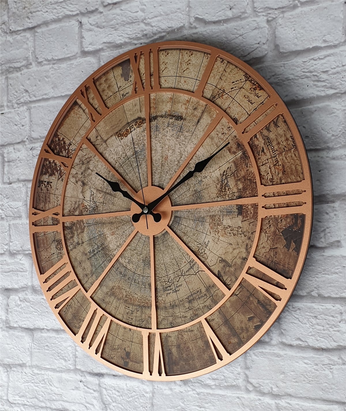 Markakanvas Eski Dünya Haritalı Duvar Saati   (Çap 50 cm - 80 cm )