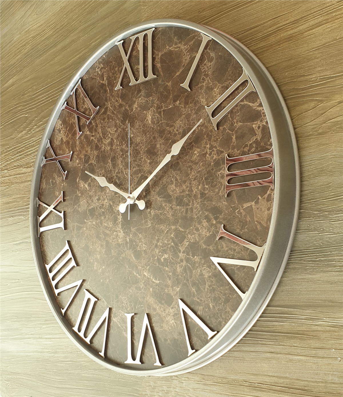 Markakanvas Gri Metal Kasalı Mermer Desenli Ayna Rakamlı Duvar Saati   ( Çap  50 cm - 80cm )