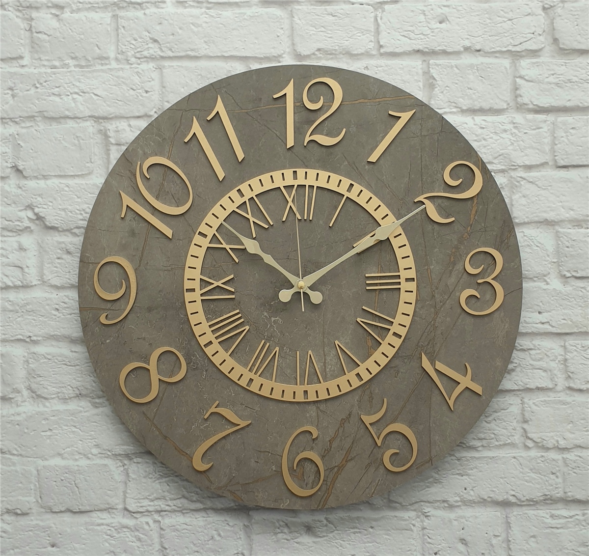 Markakanvas  Mermer Desenli Duvar Saati Çap 38 cm - Çap 50 cm - Çap 80 cm