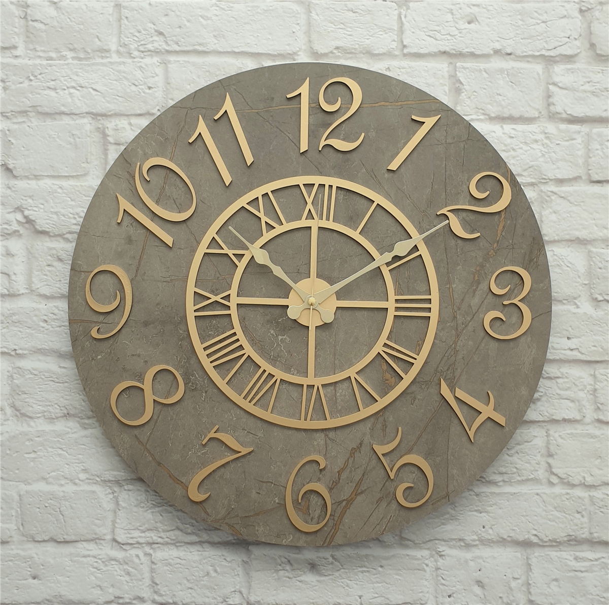 Markakanvas  Mermer Desenli Duvar Saati Çap 38 cm - Çap 50 cm - Çap 80 cm