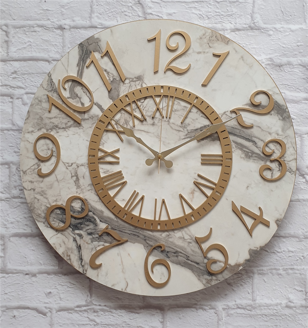 Markakanvas  Mermer Desenli Duvar Saati Çap 38 cm - Çap 50 cm - Çap 80 cm