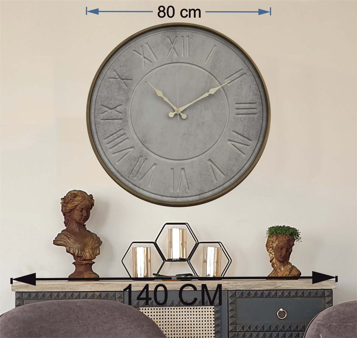 Markakanvas Metal Kasalı Beton Renkli Duvar Saati   ( Çap 50 cm - 80 cm )