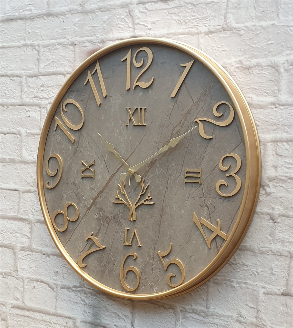Markakanvas Metal Kasalı Mermer Desenli  Duvar Saati Çap 40 cm - Çap 50 cm - Çap 80 cm