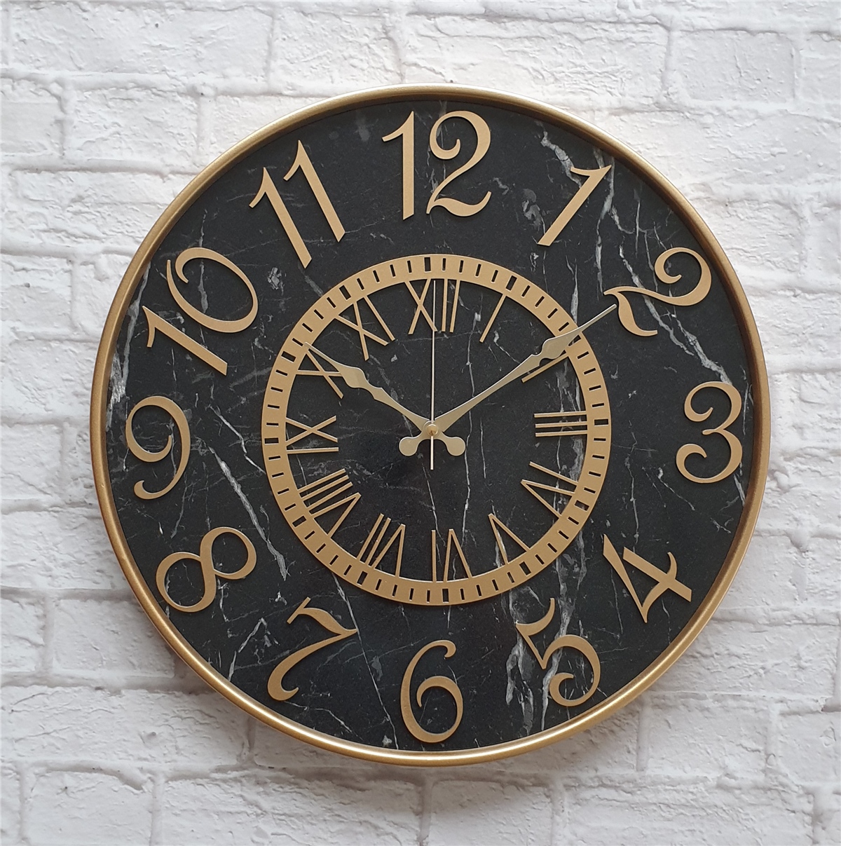 Markakanvas Metal Kasalı Mermer Desenli  Duvar Saati Çap 40 cm - Çap 50 cm - Çap 80 cm