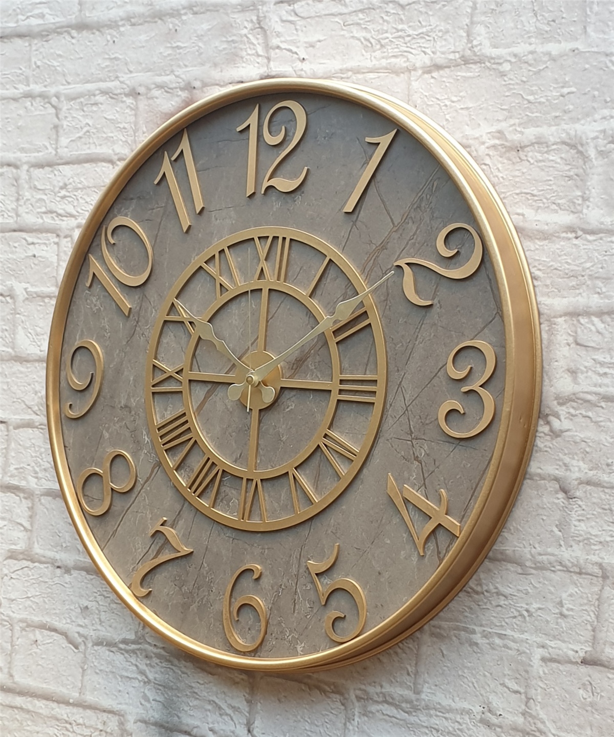 Markakanvas Metal Kasalı Mermer Desenli  Duvar Saati Çap 40 cm - Çap 50 cm - Çap 80 cm