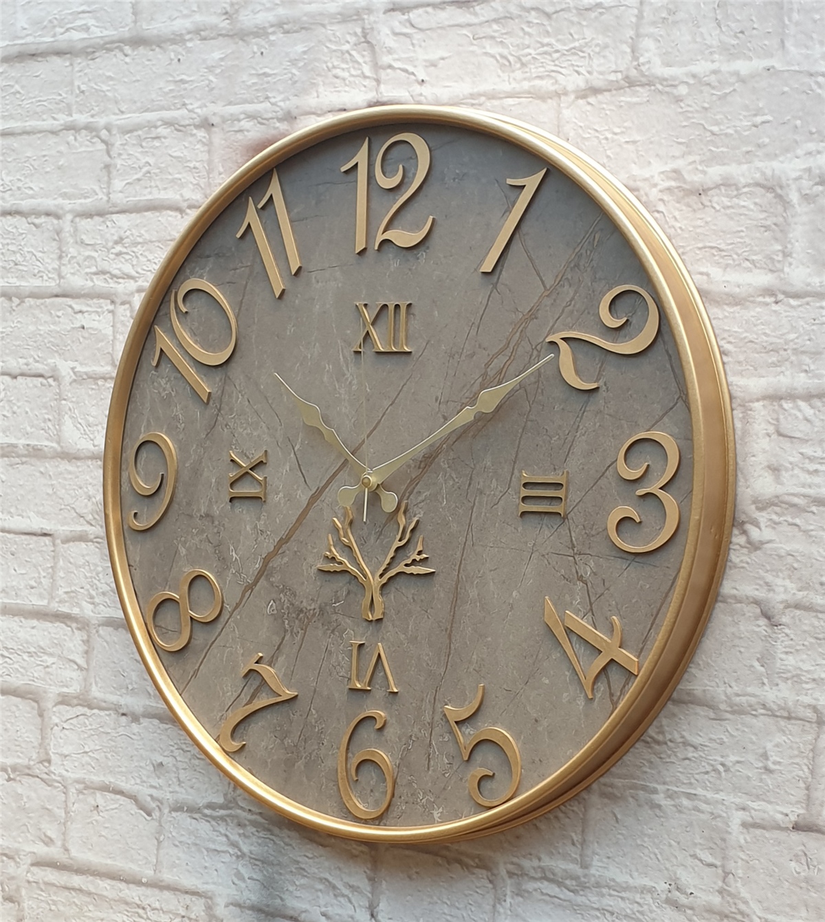 Markakanvas Metal Kasalı Mermer Desenli  Duvar Saati Çap 40 cm - Çap 50 cm - Çap 80 cm