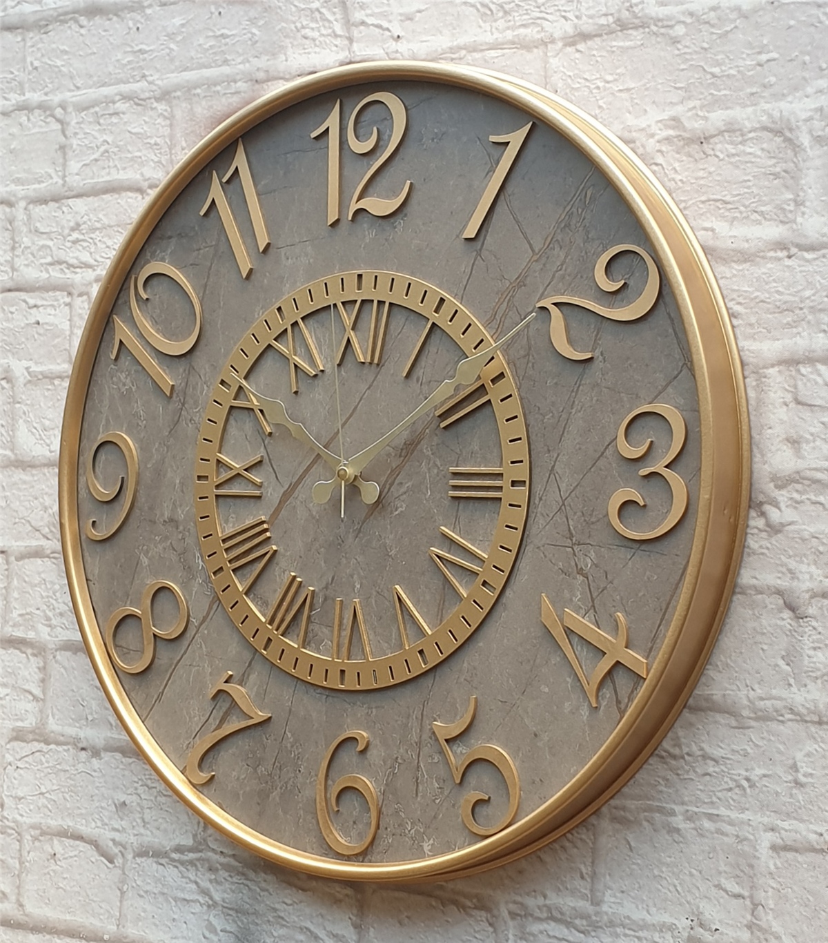 Markakanvas Metal Kasalı Mermer Desenli  Duvar Saati Çap 40 cm - Çap 50 cm - Çap 80 cm