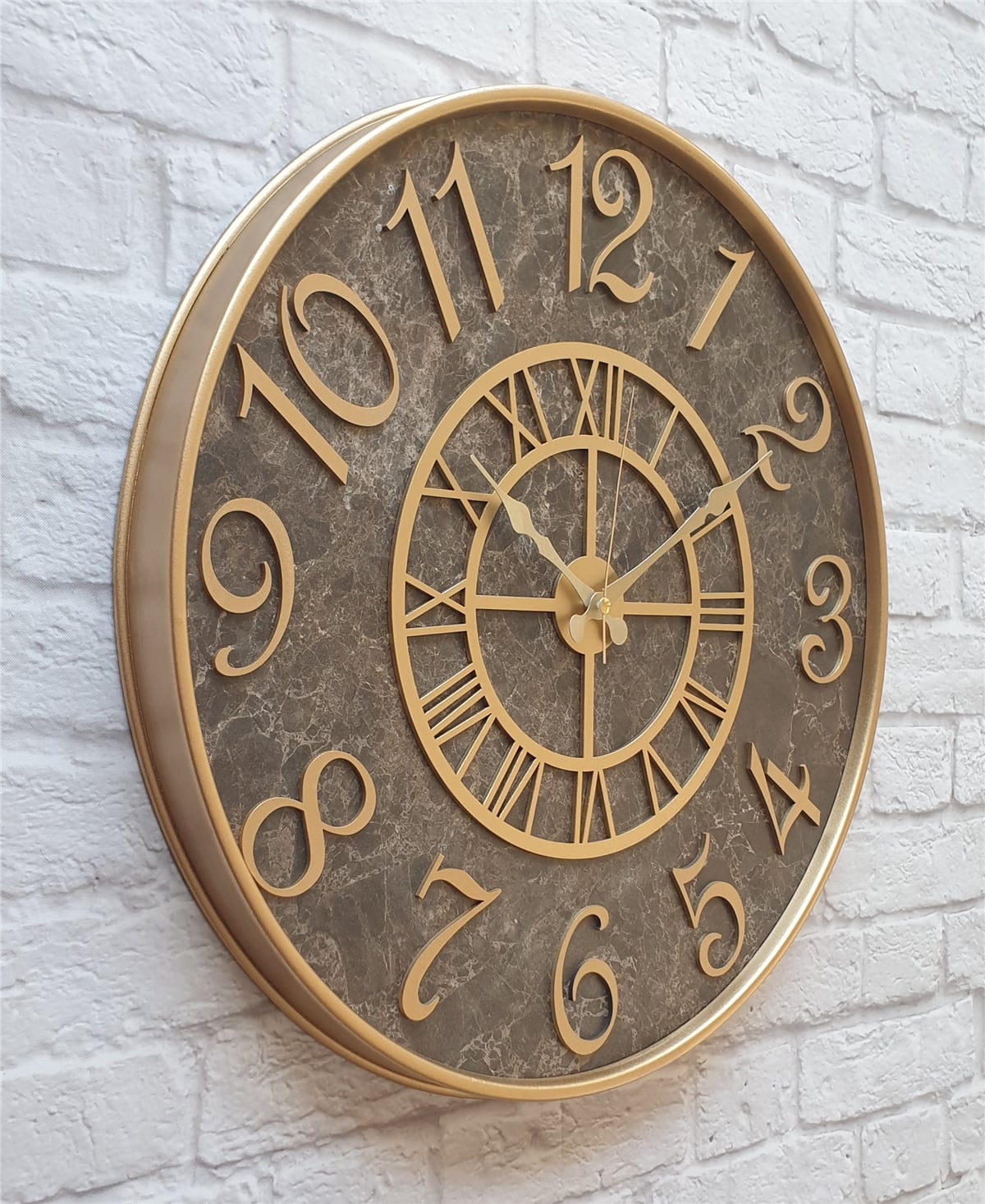 Markakanvas Metal Kasalı Mermer Desenli  Duvar Saati Çap 40 cm - Çap 50 cm - Çap 80 cm