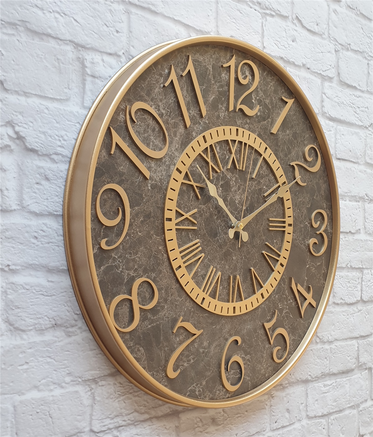 Markakanvas Metal Kasalı Mermer Desenli  Duvar Saati Çap 40 cm - Çap 50 cm - Çap 80 cm