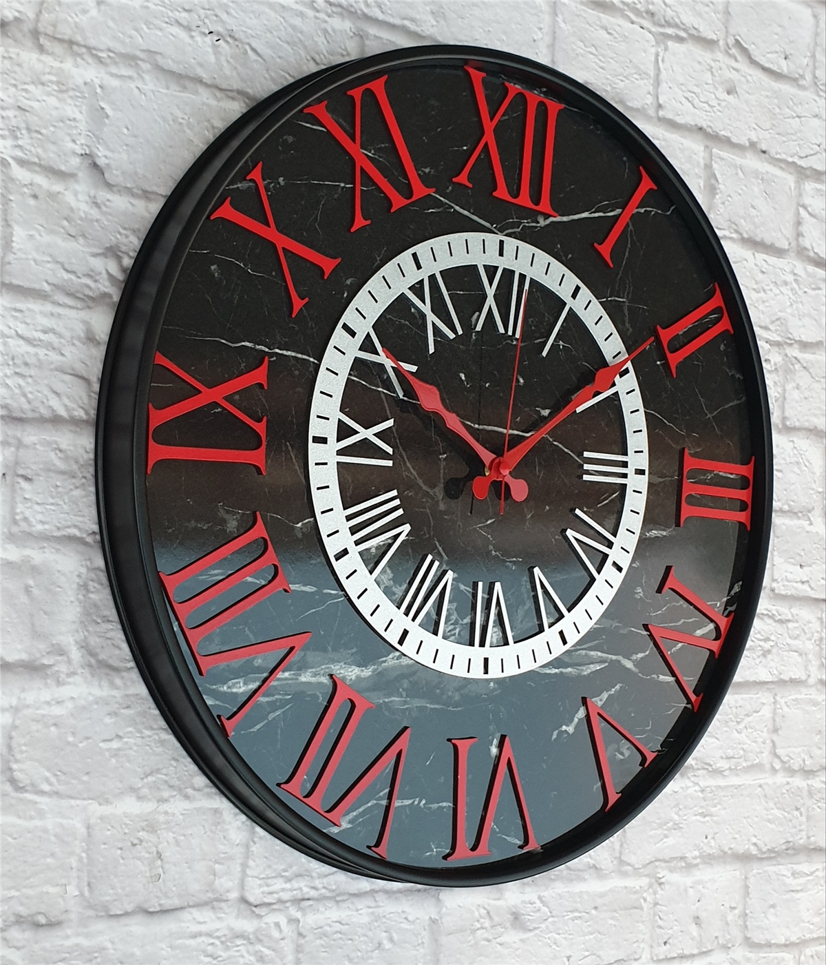 Markakanvas Siyah Metal Kasalı Mermer Desenli  Duvar Saati   ( Çap  50 cm - 80cm )