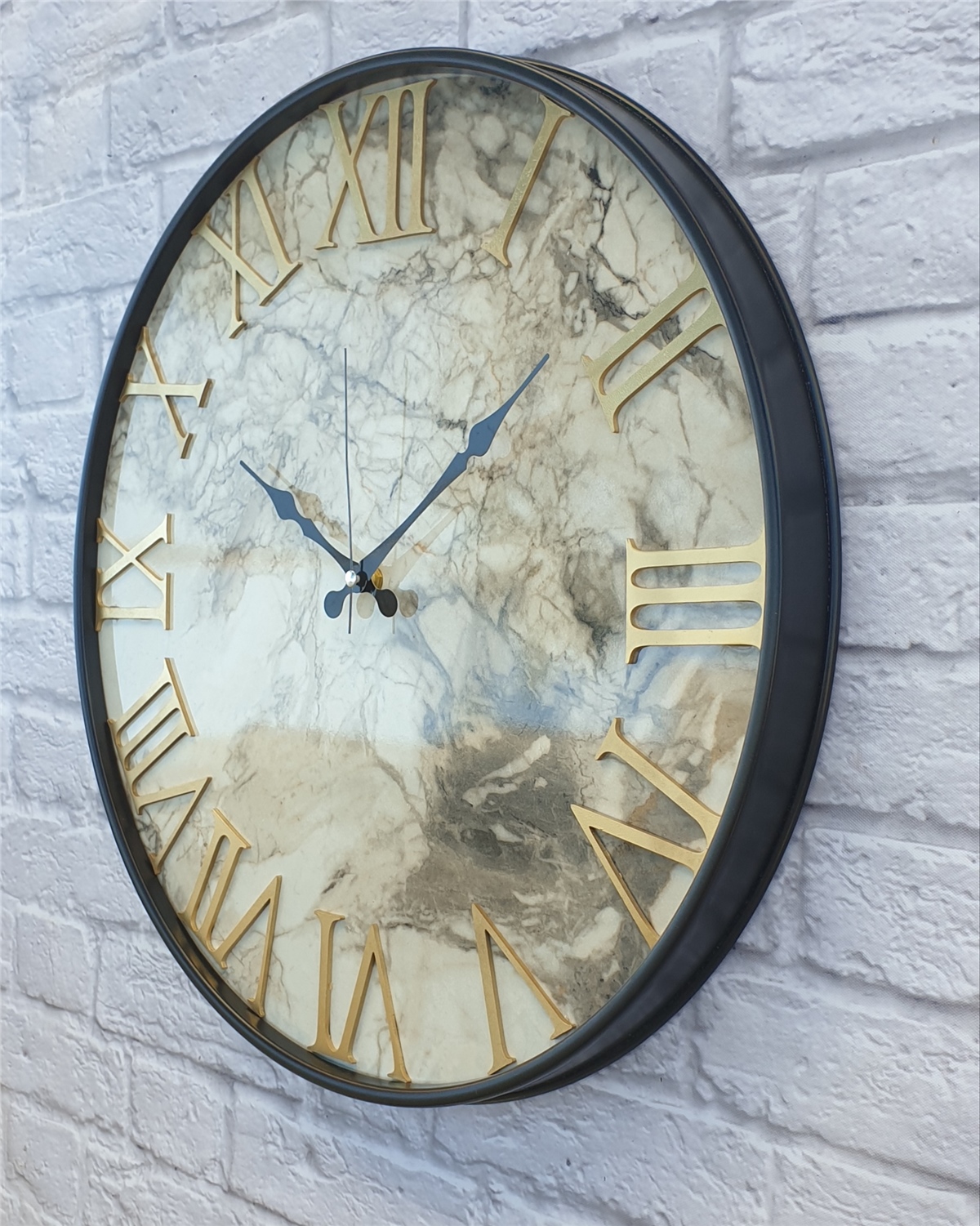 Markakanvas Siyah Metal Kasalı Mermer Desenli  Duvar Saati  ( Çap 50 cm -Çap 80 cm )